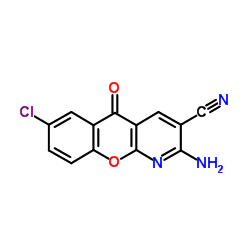 2-amino-7-chloro-5-oxo-5H-(1)benzopyrano-(2,3-b)-pyridine-3-carbonitrile structure