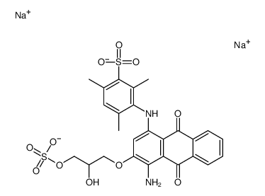 disodium 3-[[4-amino-9,10-dihydro-3-[2-hydroxy-3-(sulphonatooxy)propoxy]-9,10-dioxo-1-anthryl]amino]-2,4,6-trimethylbenzenesulphonate structure