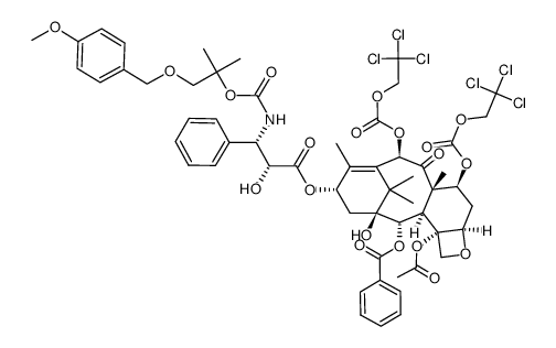 N-去-t-叔丁氧羰基-N-2-[2-甲基-1-(4-甲氧基苯基)甲氧基]丙基氧基碳二甲基苯基-7,10-O-二{[(2,2,2-三氯乙基)氧基]羰基}多西他赛结构式