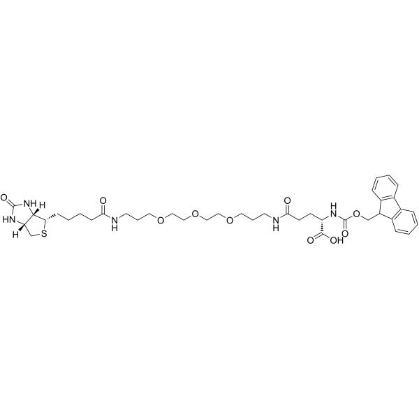 (S)-2-((((9H-芴-9-基)甲氧基)羰基)氨基)-5,21-二氧代-25-((3aS,4S,6aR)-2-氧代六氢-1H-噻吩并[3,4-d]咪唑-4-基)-10,13,16-三氧杂-6,20-二氮杂二十五酸结构式