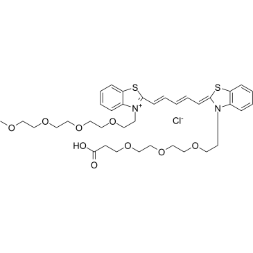 N-(m-PEG4)-N'-(Acid-PEG3)-benzothiazole Cy5结构式