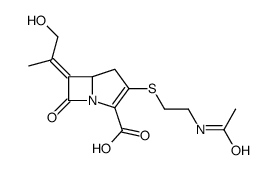 (5R,6E)-3-(2-acetamidoethylsulfanyl)-6-(1-hydroxypropan-2-ylidene)-7-oxo-1-azabicyclo[3.2.0]hept-2-ene-2-carboxylic acid结构式