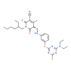 3-Cyano-5-[3-[4-(diethylamino)-6-fluoro-1,3,5-triazin-2-yloxy]phenylazo]-1-(2-ethylhexyl)-6-hydroxy-4-methyl-2(1H)-pyridone Structure