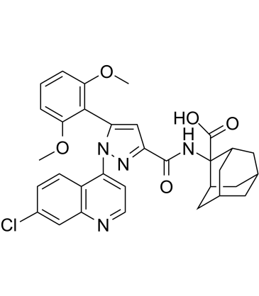2-[[[1-(7-氯-4-喹啉)-5-(2,6-二甲氧基苯基)-1H-吡唑-3-基]羰基]氨基]-三环[3.3.1.13,7]癸烷-2-羧酸结构式