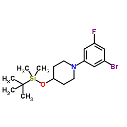1-(3-Bromo-5-fluorophenyl)-4-{[dimethyl(2-methyl-2-propanyl)silyl]oxy}piperidine结构式