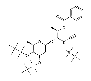 (2R,3R,4S)-3-(((2S,4S,5R,6R)-4,5-bis((tert-butyldimethylsilyl)oxy)-6-methyltetrahydro-2H-pyran-2-yl)oxy)-4-((tert-butyldimethylsilyl)oxy)hex-5-yn-2-yl benzoate Structure