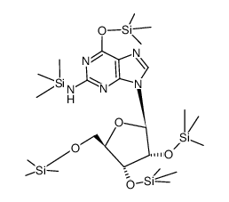 9H-Purin-2-amine, N-(trimethylsilyl)-6-[(trimethylsilyl)oxy]-9-[2,3,5- tris-O-(trimethylsilyl)-beta-D-ribofuranosyl]-结构式