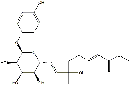 4-Hydroxyphenyl β-D-glucopyranoside 6-[(R,E)-6-hydroxy-2,6-dimethyl-2,7-octadienoate] Structure