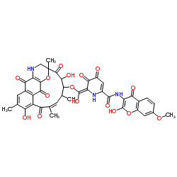 (6E)-6-[{[(10Z)-7,14-Dihydroxy-6,10,12,16-tetramethyl-2,9,15,21-tetraoxo-20-oxa-18-azatetracyclo[14.3.1.14,19.03,8]henicosa-1(19),3,5,7,10-pentaen-13-yl]oxy}(hydroxy)methylene]-N-(2-hydroxy-7-methoxy-4-oxo-4H-chromen-3-yl)-4,5-dioxo-1,4,5,6-tetrahydro-2-pyridinecarboxamide Structure