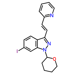 (E)-6-碘-3-[2-(吡啶-2-基)乙烯基]-1-(四氢-2H-吡喃-2-基)-1H-吲唑结构式