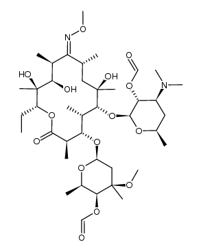 (E)-2'-O-4''-O-diformyl-9-deoxo-9-methoxyiminoerythromycin A Structure