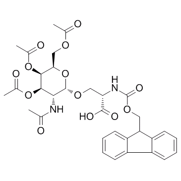 N-芴甲氧羰基-O-(2-乙酰氨基-3,4,6-三-O-乙酰基-2-脱氧-α-D-吡喃半乳糖基)-L-丝氨酸结构式