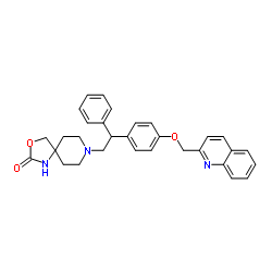 8-{2-Phenyl-2-[4-(2-quinolinylmethoxy)phenyl]ethyl}-3-oxa-1,8-diazaspiro[4.5]decan-2-one结构式