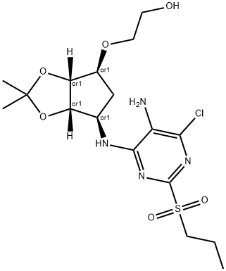 Ethanol, 2-[[(3aR,4S,6R,6aS)-6-[[5-amino-6-chloro-2-(propylsulfonyl)-4-pyrimidinyl]amino]tetrahydro-2,2-dimethyl-4H-cyclopenta-1,3-dioxol-4-yl]oxy]-, rel- Structure