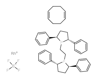 (-)-1,2-双((2R,5R)-2,5-二苯基膦基乙烷)乙烷(1,5-环辛二烯)四氟硼酸铑(I)结构式