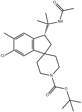 (R)-3-(2-乙酰胺基丙-2-基)-6-氯-5-甲基-2,3-二氢螺[叔茚-1,4'-哌啶] -1'-羧酸叔丁酯结构式