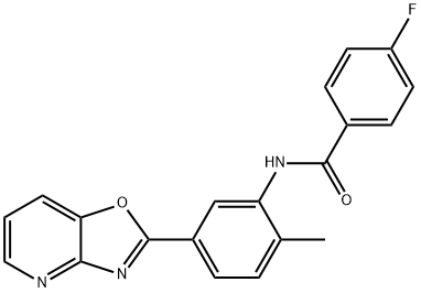 4-fluoro-N-(2-methyl-5-(oxazolo[4,5-b]pyridin-2-yl)phenyl)benzamide结构式