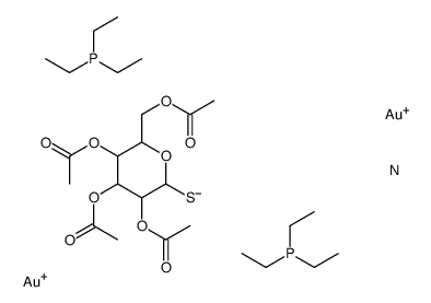 gold(1+),3,4,5-triacetyloxy-6-(acetyloxymethyl)oxane-2-thiolate,triethylphosphane,nitrate Structure