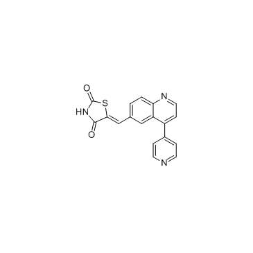 (5Z)-5-[[4-(4-吡啶基)-6-喹啉基]亚甲基]-2,4-噻唑烷二酮结构式