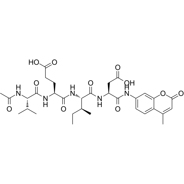 乙酰基缬氨酰谷氨酰异亮氨酰天冬氨酸-7-氨基-4-甲基香豆素结构式