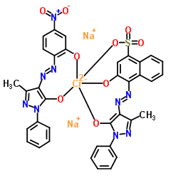 Chromate(2-), [2,4-dihydro-4-[(2-hydroxy-4-nitrophenyl)azo]-5-methyl-2-phenyl-3H-pyrazol-3-onato(2-)][4-[(4,5-dihydro-3-methyl-5-oxo-1-phenyl-1H-pyrazol-4-yl)azo]-3-hydroxy-1-naphthalenesulfonato(3-)]-, disodium picture