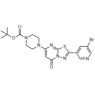 4-(2-(5-溴吡啶-3-基)-5-氧基-5H-[1,3,4]噻二唑[3,2-a]嘧啶-7-基)哌嗪-1-羧酸叔丁酯结构式