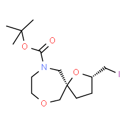 (2S,5R)-叔-丁基 2-(碘甲基)-1,7-二氧杂-10-氮杂螺[4.6]十一烷-10-甲酸基酯结构式