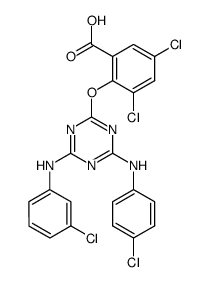3,5-dichloro-2-[4-(3-chloro-anilino)-6-(4-chloro-anilino)-[1,3,5]triazin-2-yloxy]-benzoic acid Structure