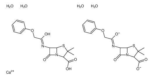 calcium,(2S,5R,6R)-3,3-dimethyl-7-oxo-6-[(2-phenoxyacetyl)amino]-4-thia-1-azabicyclo[3.2.0]heptane-2-carboxylate,tetrahydrate Structure