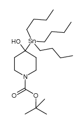 1-(t-butoxycarbonyl)-4-hydroxy-4-tributylstannyl piperidine结构式