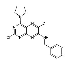 N-benzyl-2,6-dichloro-4-(pyrrolidin-1-yl)pteridin-7-amine结构式