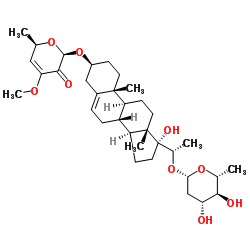 2H-Pyran-3(6H)-one,2-[[(3b,20S)-20-[(2,6-dideoxy-b-D-arabino-hexopyranosyl)oxy]-17-hydroxypregn-5-en-3-yl]oxy]-4-methoxy-6-methyl- Structure