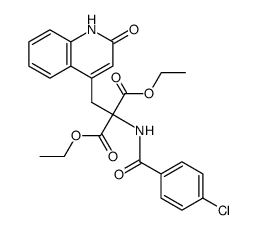 2-(4-氯苯甲酰基)氨基-2-(2-氧代-1,2-二氢喹啉-4-基)甲基丙二酸二乙酯结构式