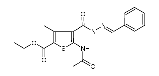 5-ethyl 2-acetamido-3-(phenylmethylenehydrazide)-4-methylthiophenecarboxylate结构式
