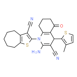 2-amino-1-(3-cyano-5,6,7,8-tetrahydro-4H-cyclohepta[b]thien-2-yl)-4-(3-methyl-2-thienyl)-5-oxo-1,4,5,6,7,8-hexahydro-3-quinolinecarbonitrile结构式