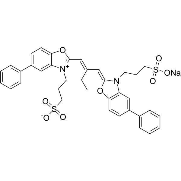 3,3'-双(3-磺丙基)-5,5'-二苯基-9-乙基氧杂碳花青甜菜碱钠盐结构式