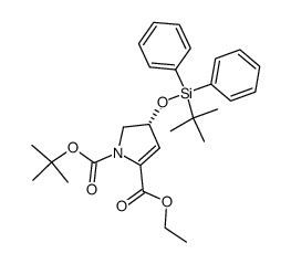 ethyl (4R)-N-tert-butyloxycarbonyl-4-tert-butyldiphenylsiloxy-α,β-didehydroprolinate结构式
