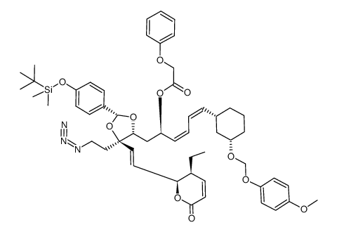 (R,3Z,5Z)-1-((2R,4R,5R)-5-(2-azidoethyl)-2-(4-((tert-butyldimethylsilyl)oxy)phenyl)-5-((E)-2-((2S,3S)-3-ethyl-6-oxo-3,6-dihydro-2H-pyran-2-yl)vinyl)-1,3-dioxolan-4-yl)-6-((1R,3S)-3-((4-methoxyphenoxy)methoxy)cyclohexyl)hexa-3,5-dien-2-yl 2-phenoxyacetate结构式