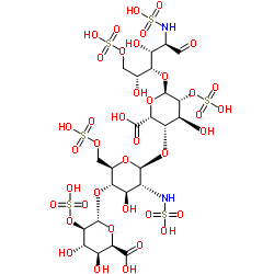 2-O-Sulfo-α-L-idopyranuronosyl-(1->4)-2-deoxy-6-O-sulfo-2-(sulfoamino)-β-D-glucopyranosyl-(1->4)-2-O-sulfo-α-L-idopyranuronosyl-(1->4)-2-deoxy-6-O-sulfo-2-(sulfoamino)-D-glucose Structure