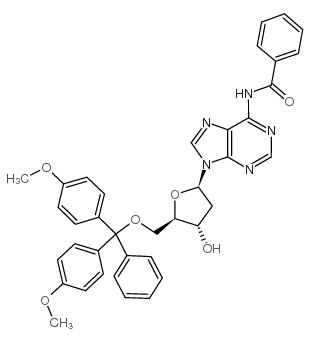 N6-苯甲酰基-5'-O-(4,4'-二甲氧基三苯基)-2'-脱氧腺苷结构式