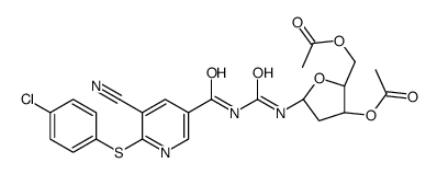 [(2R,5R)-3-acetyloxy-5-[[6-(4-chlorophenyl)sulfanyl-5-cyanopyridine-3-carbonyl]carbamoylamino]oxolan-2-yl]methyl acetate Structure