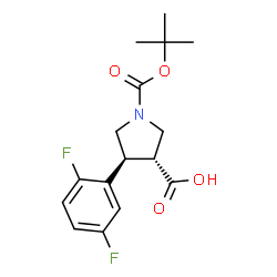 反式-1-(叔丁氧羰基)-4-(2,5-二氟苯基)吡咯烷-3-羧酸结构式