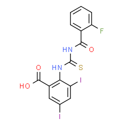 2-[[[(4-FLUOROBENZOYL)AMINO]THIOXOMETHYL]AMINO]-3,5-DIIODO-BENZOIC ACID结构式