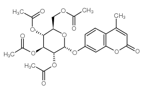 4-甲基香豆素基-2,3,4,6-四-氧-乙酰基-α-D-吡喃葡萄糖苷结构式