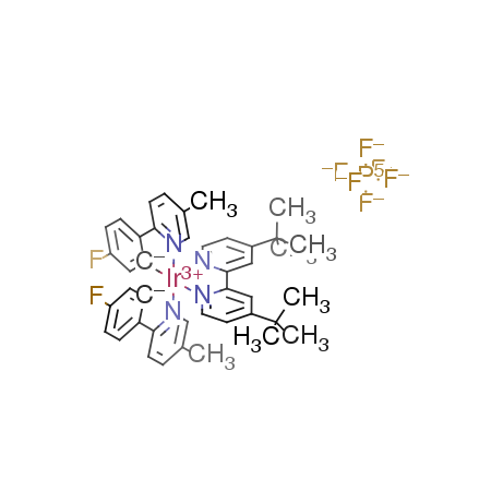 (4,4'-Di-tert-butyl-2,2'-bipyridine-kappa~2~N~1~,N~1'~)[bis[5-fluoro-2-(5-methyl-2-pyridinyl-kappaN)phenyl-kappaC~1~]]iridium Hexafluorophosphate Structure
