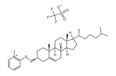 2-(((3S,8S,9S,10R,13R,14S,17R)-10,13-dimethyl-17-((R)-6-methylheptan-2-yl)-2,3,4,7,8,9,10,11,12,13,14,15,16,17-tetradecahydro-1H-cyclopenta[a]phenanthren-3-yl)disulfanyl)-1-methylpyridin-1-ium trifluoromethanesulfonate Structure