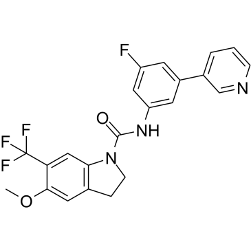 N-[3-氟-5-(3-吡啶)苯基]-2,3-二氢-5-甲氧基-6-(三氟甲基)-1H-吲哚-1-羧酰胺结构式