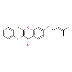2-methyl-7-((3-methylbut-2-en-1-yl)oxy)-3-phenoxy-4H-chromen-4-one结构式