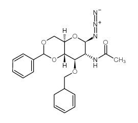 2-乙酰氨基-3-O-苄基-4,6-O-苯亚甲基-2-脱氧-β-D-吡喃葡萄糖基叠氮结构式
