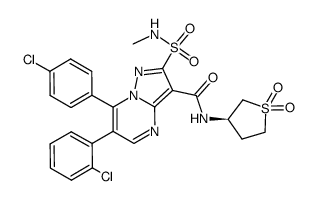 (R)-6-(2-chlorophenyl)-7-(4-chlorophenyl)-2-(N-methylsulfamoyl)-3-[N-(1,1-dioxotetrahydrothien-3-yl)-carbamoyl]pyrazolo[1,5-a]pyrimidine结构式